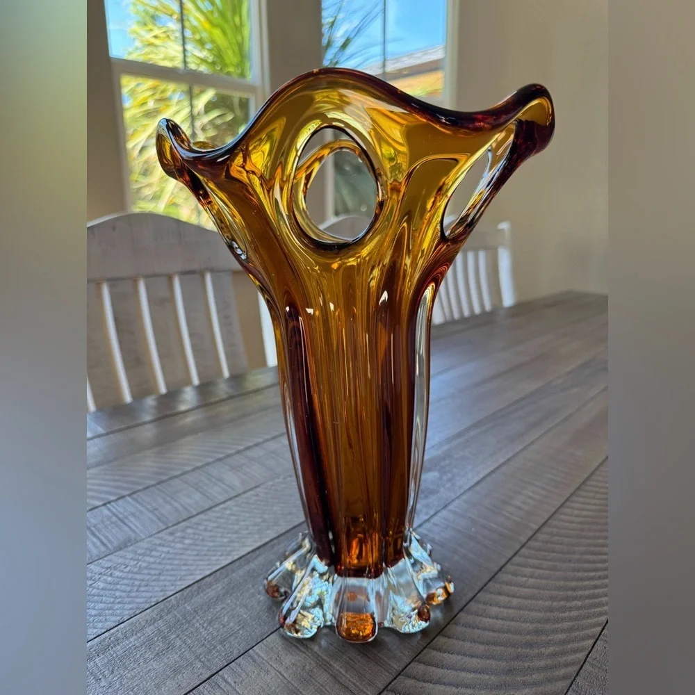 Vintage Amber Glass Vase